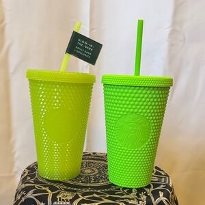 Starbucks Neon Lime Green Studded Reusable Tumbler Set limited edition Halloween